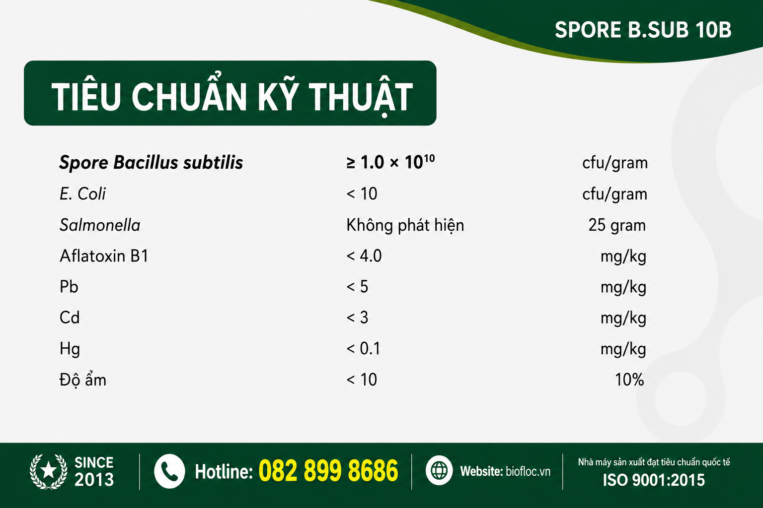 nguyên liệu Bacillus subtilis, Bacillus subtilis Ba03, SPORE B.SUB 10B, nguyên liệu vi sinh
