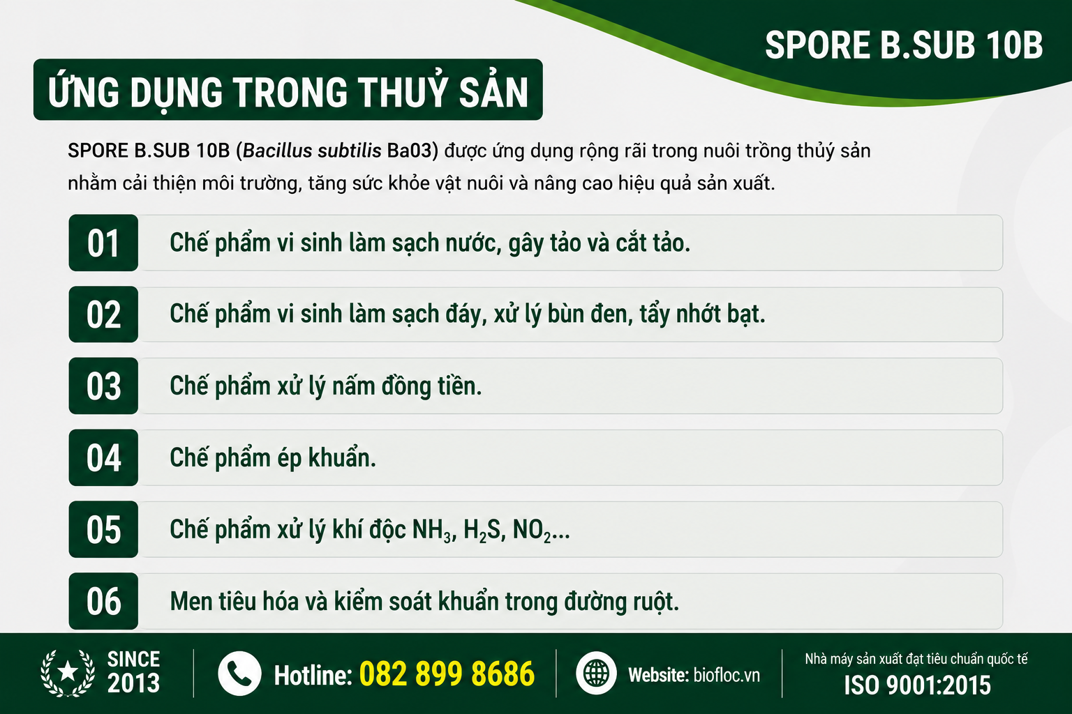 nguyên liệu Bacillus subtilis, Bacillus subtilis Ba03, SPORE B.SUB 10B, nguyên liệu vi sinh